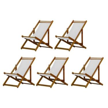 Imagem de Kit 5 Cadeiras Espreguiçadeira Preguiçosa Dobrável Mel Sem Braço - MHM