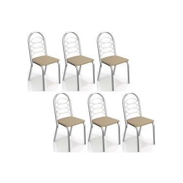 Imagem de Kit 6 Cadeiras Sala Jantar Holanda C009 6 Un Cromada/Nude 16 - Kappesberg