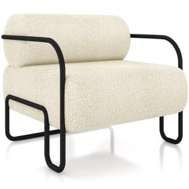 Imagem de Poltrona Decorativa Pés Industrial Moscou K01 Bouclê Creme - Lyam Deco