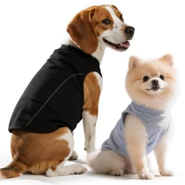 Imagem de Idepet Pacote com 2 camisetas para cães com faixa refletiva, macias, respiráveis, sem mangas, para cães e gatos pequenos, médios, colete impermeável para filhotes, roupas de verão (preto e cinza, GG)