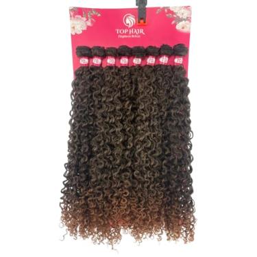 Imagem de Cabelo Cacheado Fibra Bio Humano 70cm 300g 8Telas Top Hair (T1B/30 castanho+mel escuro)