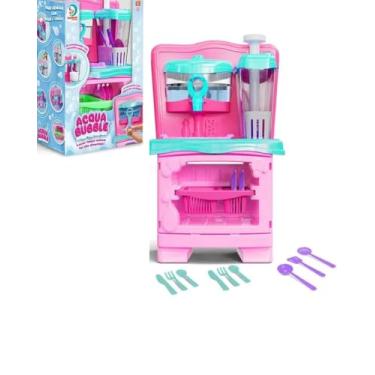 Imagem de Brinquedo Super Lava Louça Infantil Acqua Bubble Pia Rosa com Acessorios