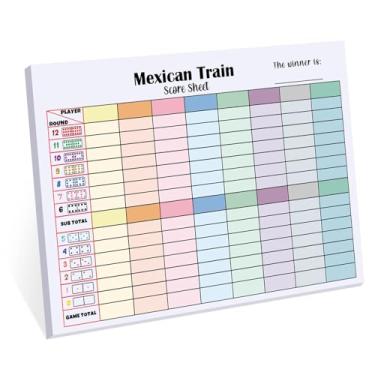 Imagem de Halloscume 1 Pack 60 Sheets Mexican Train Score Pads Colorful Chicken Foot Dominoes Game Scorepad Adults Mexican Train Score Sheets Scoreboard Paper Record Clearly for Family Fun Game Night Travel