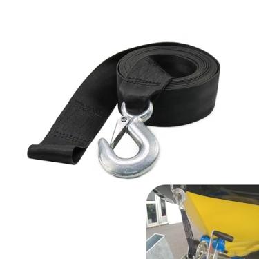 Imagem de MOXRUQ Correia de guincho de barco com gancho, correia de guincho de barco resistente de 6 metros, alça de reboque universal para reboque de reboque, ATV, caminhão, carro, barco (preto)