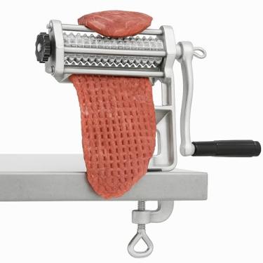 Imagem de Ferramenta comercial para tenderizador de carne – Moedor de carne – Restaurante doméstico Cuber – Ferramenta de cozinha resistente de carne de porco e frango – Máquina de tenderizador de carne em rolo de grampos, alumínio durável e prateado