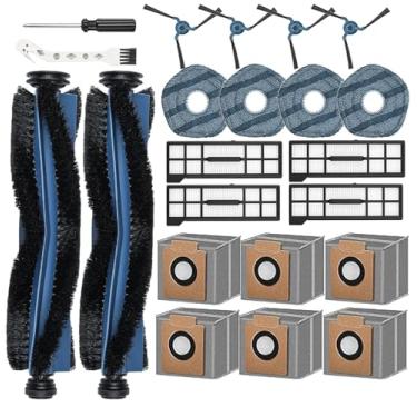 Imagem de Pacote com 22 acessórios de substituição X10 Pro Omni para aspirador de pó robô Omni Eufy X10 Pro, 2 escovas de rolo principal, 6 sacos de pó, 4 escovas laterais, 4 filtros Hepa, 4 esfregões, 1 chave