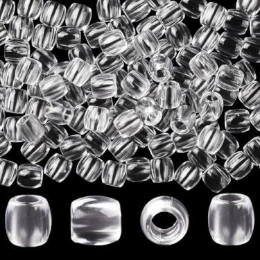 Imagem de SUNNYCLUE 1 caixa de 120 peças de contas de cabelo transparente grande buraco de pônei a granel 1,2 x 1,1 cm tranças jumbo de resina transparente Loc Dreadlock espaçadores soltos acessórios de cabelo