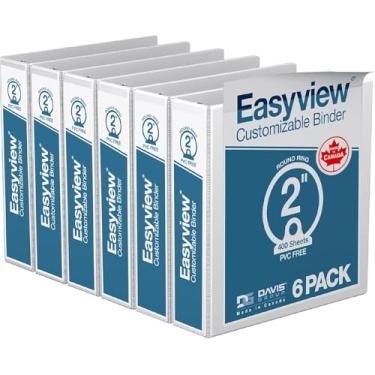 Imagem de Fichários Easyview Premium de 3 anéis com capas transparentes e anéis redondos, fichários para escola ou escritório, 5 cm, pacote com 6, branco
