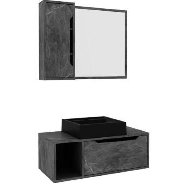 Imagem de Kit Gabinete E Espelheira De Banheiro 80 Cm Com Cuba Karina Mármore Lu