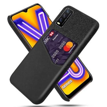 Imagem de Capa para VIVO Y20/Y20S/ Y20i,Anti-deslizamento,Proteção contra quedas de 360°,Resistência à impressão digital,Tela e caso de couro PU com 1 slot de cartão atrás-Black