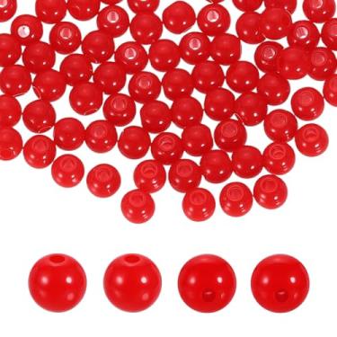 Imagem de HARFINGTON 200 peças de contas redondas de acrílico vermelho 6 mm de diâmetro 1,9 mm furo de resina plástica bolas lisas contas soltas para fazer joias, pulseiras, colar, brincos, faça você mesmo