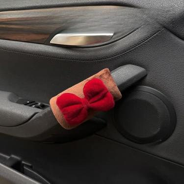 Imagem de MINGZAIQIPEI 2 peças capa de alça de garra de carro de gravata borboleta fofa, luvas macias de pelúcia para carro capa de puxador de porta interna, protetor de alça acessórios interiores automotivos