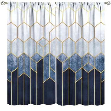 Imagem de Cortinas de arte moderna, mármore dourado azul geométrico, abstrato, decoração de casa, cortinas para quarto, sala de estar, cozinha, janela, tratamento de 2 painéis, conjunto de 2 painéis, tamanho