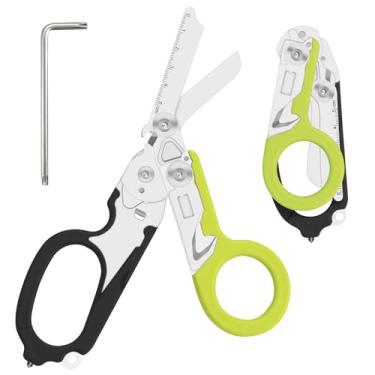 Imagem de Lemasa Ferramenta de combinação multifuncional 6 em 1, tesoura de emergência retrátil dobrável, ferramentas de acampamento ao ar livre, cortador de cinto de segurança, chave de cilindro de oxigênio