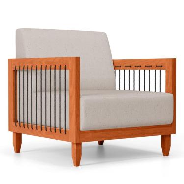 Imagem de Poltrona Decorativa Varanda Samoa Madeira Maciça com Cordas Náutica Linho Rústico Areia  - Abmaza