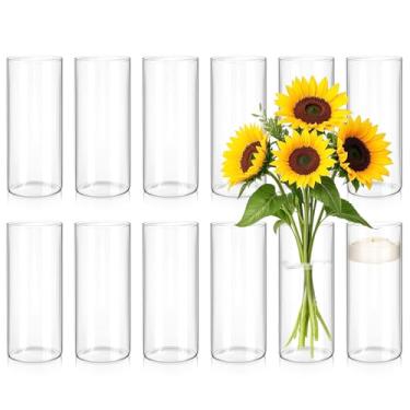 Imagem de 12 peças de vaso cilíndrico de vidro para centros de mesa, vasos de flores transparentes de 30,5 cm de altura, decorações de casamento, vasos de flores e plantas, vasos de flores e plantas, suporte de