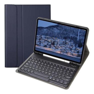 Imagem de Teclado Bluetooth Redondo+capa De Couro Para S6 lite 10.4 Polegadas (Azul Escuro)