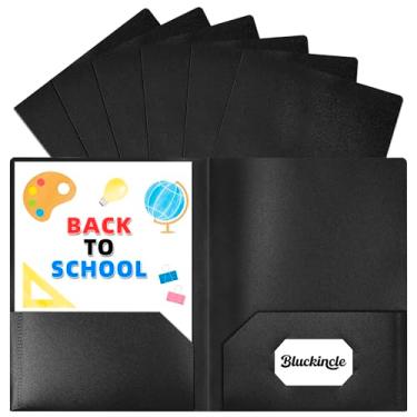 Imagem de Pacote com 6 pastas com bolsos pretos, 2 pastas de plástico com bolsos para pasta de arquivos escolares para documentos, tamanho carta com compartimento para cartão de visita, volta às aulas