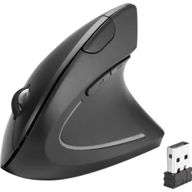 Imagem de Mouse Vertical Ergonômico sem Fio, 2.4GHz, com Receptor USB, Preto