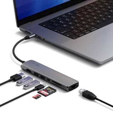 Imagem de Satechi Adaptador USB-C Slim Multiport 7-em-1 com Ethernet – HDMI 4K/60Hz, PD 100W, 2x USB-A 3.2 Gen 2, Leitor SD & microSD, Gabinete em Alumínio (Space Grey)
