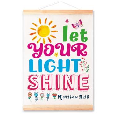 Imagem de Quadro de pendurar para pôsteres infantis cristãos para decoração de sala de aula, decoração de parede de Mateus 5:16, verso da Bíblia, citação em tela, arte de parede, pôster impresso, para quarto de