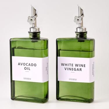 Imagem de MUVEKA Garrafa dispensadora de azeite de oliva para cozinha, conjunto de garrafas dispensadoras de vinagre, recipiente de molho de vidro, galheteiro de óleo com etiquetas, escova, funil, rolhas, verde