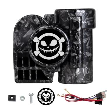 Imagem de AOLIHAN Buzina De Carro Alta Com Relé, 150 Db Trem Para Motocicleta, Ar 12 V Carro, Padrão Personalizado Preto E Cinza, Estilo Escuro À Prova D'Água, Caracol
