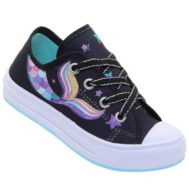 Imagem de Tênis Infantil Star De Menina Feminino Cauda De Sereia Colorido Cano Baixo (23, Preto)