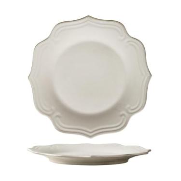 Imagem de Prato de bife irregular de cerâmica minimalista retrô europeu - prato branco de 26,7 cm