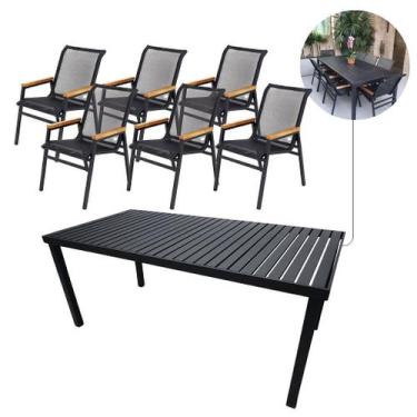 Imagem de Jogo de Mesa Jantar Retangular 1,80x90cm Aluminio + 6 Cadeiras Área Ex