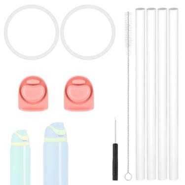 Imagem de Kit de Peças Reposição para Owala Freesip, 2 Rolhas de Garrafa 2 Anéis Vedação Garrafa Compatíveis com Owala Freesip 710ml 946ml com Chave Fenda Escova Canudo e 4 Canudos (Rosa)
