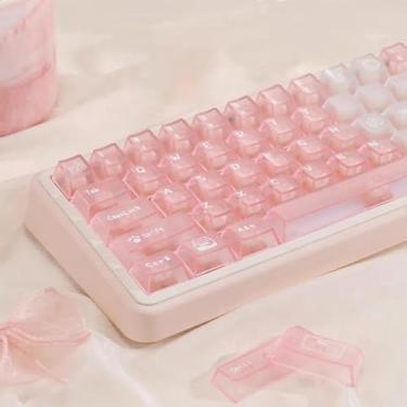 Imagem de Sumgsn Conjunto de teclas transparentes rosa claro de 136 teclas com perfil cereja UV para teclado mecânico 61/64/87/104/108 Cherry Mx Switches