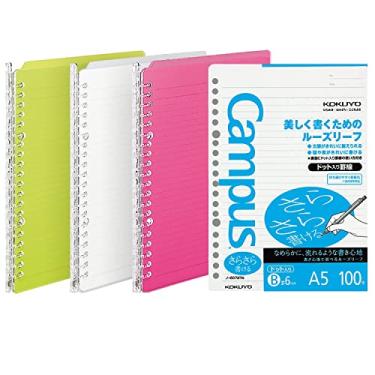 Imagem de KOKUYO Pacote com 3 fichários inteligentes Campus, cadernos A5 + 100 folhas soltas de papel campus, capacidade para 25 folhas, 20 anéis, pasta fina para reuniões e aulas, cores vivas, importação do