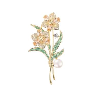 Imagem de Broche de flor para mulheres - Elegante feito à mão cristal e pérola strass boutonniere para chapéu, bolsa, terno, vestido, cachecol, acessórios de fantasia de xaile broches e alfinetes para mulheres