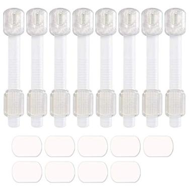 Imagem de Travas de segurança para bebês – travas ajustáveis à prova de crianças para portas de armário de armário de portas de armário de armário de armário de armário de assento de vaso sanitário, aparelhos de geladeira de forno, 8 pacotes marrom, grátis 9 adesivos 3M, Transparent