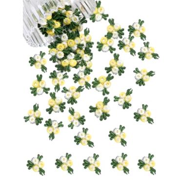 Imagem de 140 peças de mini apliques de flores para roupas, aplique de renda rosa, aplique de bordado de tecido para vestido, chapéu de jeans, mochila, enfeite de faixa de cabeça (amarelo)