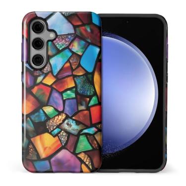 Imagem de ZHEGAILIAN Capa compatível com Samsung Galaxy S24 Plus, capa rígida híbrida de 2 camadas para meninas, meninos, mulheres, homens, mosaico de vidro colorido