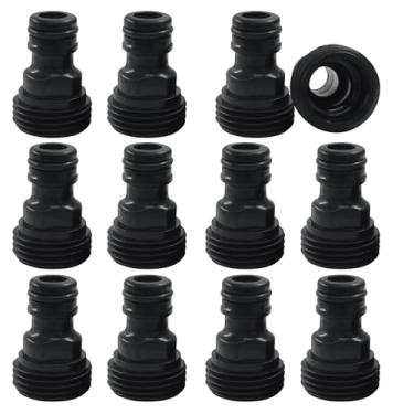 Imagem de Rierdge Pacote com 12 acessórios de conexão rápida para mangueira de jardim de plástico preto - adaptador macho de 9,5 cm, perfeito para sistemas de irrigação, irrigação por gotejamento e irrigação