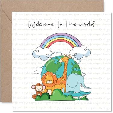 Imagem de Stuff4 Cartão unissex New Baby - Rainbow Animal World - Cartão de parabéns bem feito para amigos, família, colega, vizinho, 145 mm, cartões de felicitações Welcome To The World