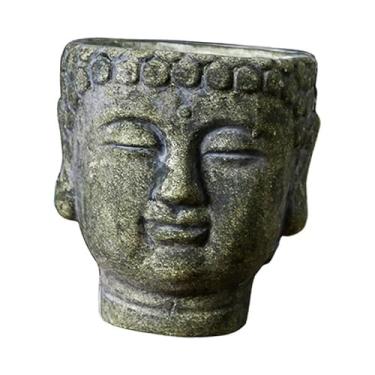Imagem de Ｂｅｓｇａ Cabeça de buda de cimento vaso de flores recipiente de planta decoração estatueta vaso de flores plantador para apartamento ao ar livre mesa peça, Musgo