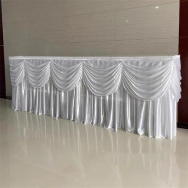 Imagem de Saia de mesa longa opcional de seda gelada de 10/20 pés, saia de mesa plissada colorida com babados e swag para decoração de mesa de bufê de aniversário e casamento, branca, A75 x L300 cm (10 pés)