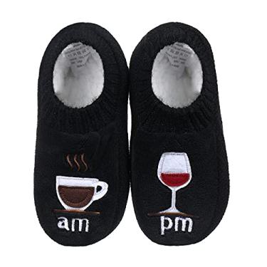 Imagem de SUSTYLE Meias chinelo zyzx para mulheres com pinças - meias de inverno antiderrapantes, felpudas, macias e aconchegantes, forradas de lã, vinho e café (preto, G, grande)