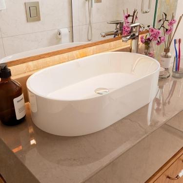 Imagem de Cuba Pia De Apoio Para Banheiro Diamante Em Mármore Sintético Acabamento Brilhante