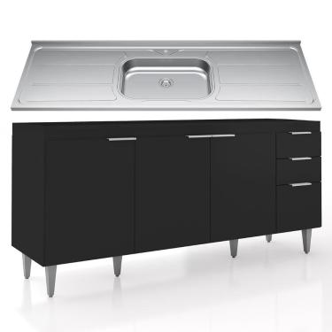 Imagem de Balcão De Cozinha Com Pia Inox 180cm Pérola Z34 Preto - Mpozenato