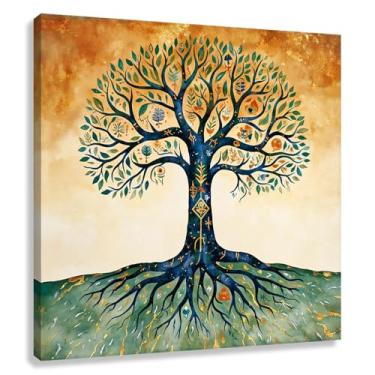 Imagem de Árvore da Vida Arte de Parede Impressão em Tela Decoração Harmonia da Vida Verde Azul Sala de Estar Símbolos Natureza 40x40cmx1