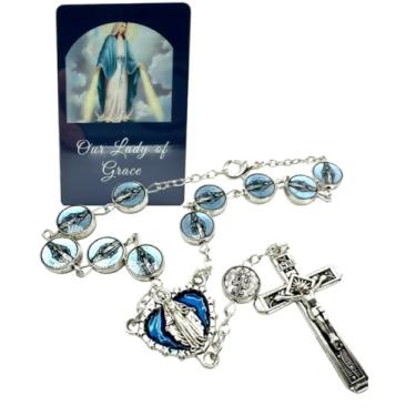 Imagem de Westmon Works Conjunto de rosário automático Miraculous Medal Blue com cartão sagrado