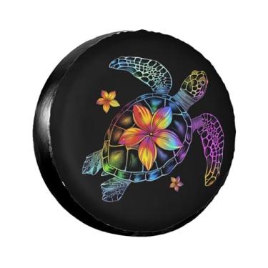 Imagem de LOJAOGON Capa de pneu sobressalente de tartaruga marinha havaiana tie dye protetores de roda à prova de poeira capa de pneu para trailer, trailer, areia muitos veículos 43.2 cm