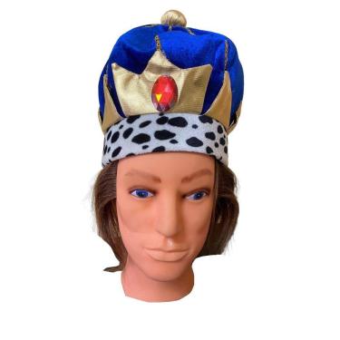 Imagem de Coroa Rei Tecido Azul Festa Fantasia Luxo Carnaval
