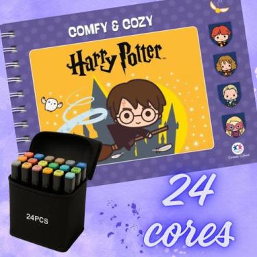 Imagem de LIVRO Comfy E Cozy Harry Potter Para Colorir com 24 Canetas Touch Pont