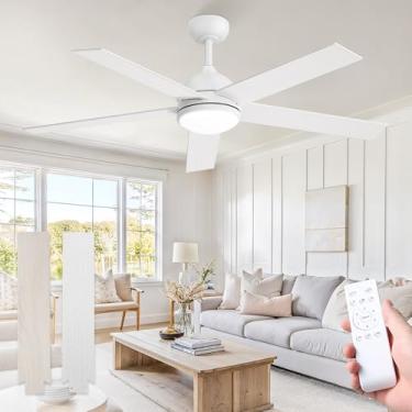 Imagem de Fanbulous Ventiladores de teto de 132 cm, ventilador de teto branco com luz e controle remoto, luminária moderna de LED de alto CFM para quarto, cozinha, interior